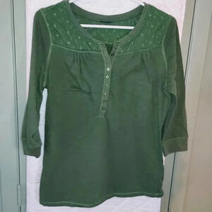 Bottle  Green Buttoned and Detailed Tee 3/4 Sleeves